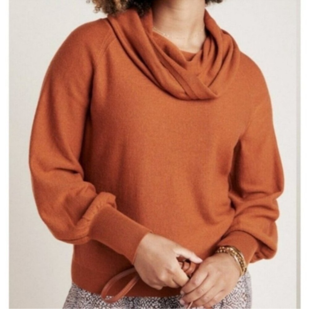 Anthropologie Jolene Rust Orange Cowl Neck Merino Wool Sweater